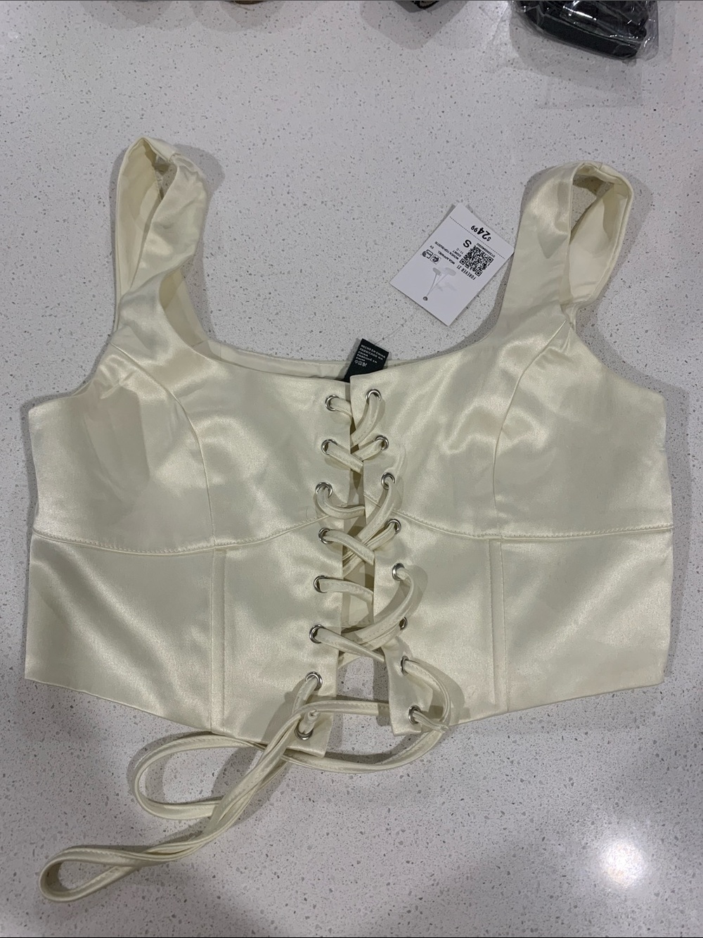 Forever 21 Ivory Satin Lace-Up Corset Top